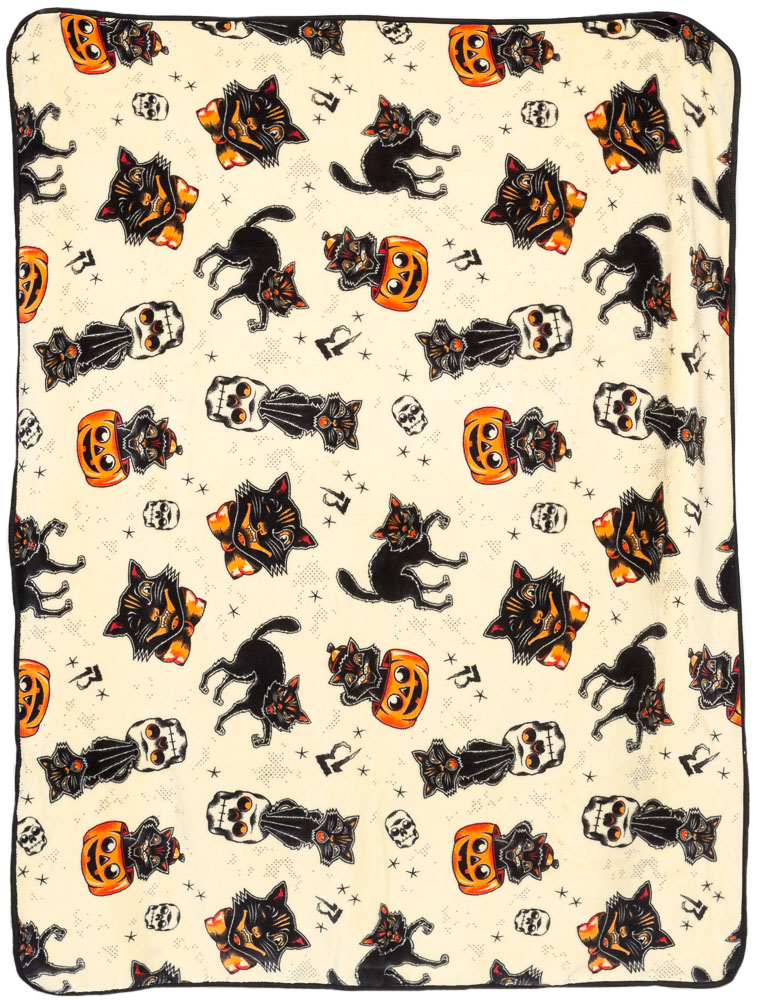 Black Halloween Cats Fleece Blanket From Sourpuss