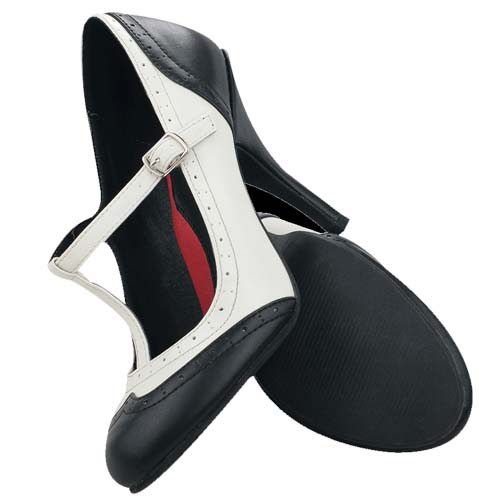 Black & White Wingtip T-Strap Bombshell Heel by Tred Air UK