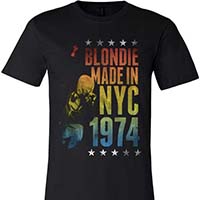 Blondie- Made In NYC 1974 on a black ringspun cotton shirt