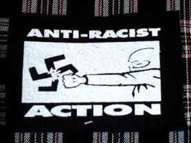 Anti Racist Action- Punching Swastika cloth patch (cp335)