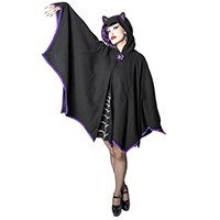 Kreepsville 666 Black Cat Batwing Cape w Hood