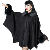 Kreepsville 666 Glamour Ghoul Web Black Fur Batwing Cape 