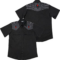 Black Widow Button Up Western shirt by Kreepsville 666 - black embroidery