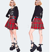 High Waisted Tartan Pleated Harness Skirt by Jawbreaker 