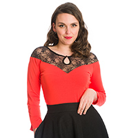 Spider Nights Jersey Spiderweb 50's Top by Banned Apparel Retro - in Orange