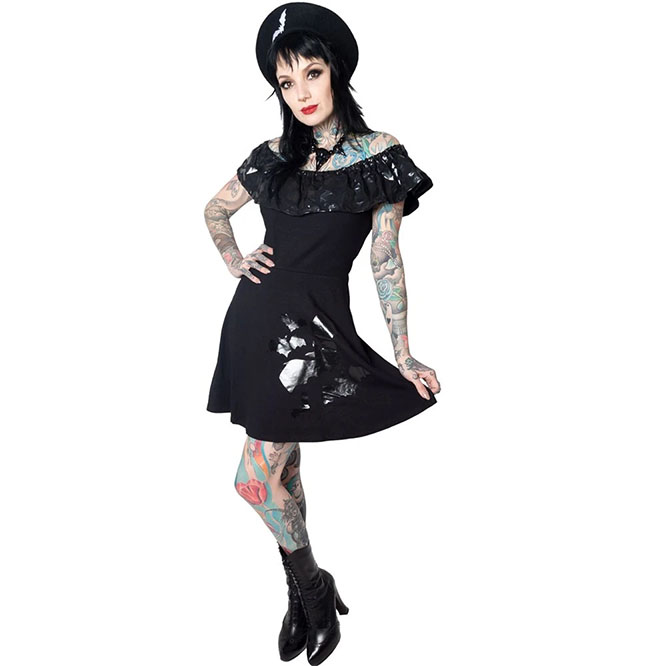 Bats Ruffle Dress in Black by Kreepsville 666  - SALE