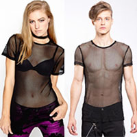 Unisex Short Sleeve Crew Neck Black Fishnet Top by Tripp NYC 