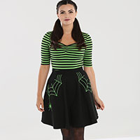 Miss Muffet Spiderweb Mini Skirt by Hell Bunny - Green Web - SALE Small only