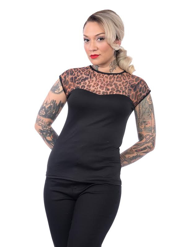 Miss Fancy Mesh Dot Top by Steady in Leopard