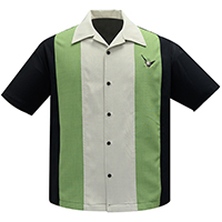 Atomic Mad Men Retro Mod Bowling Shirt by Steady Clothing - Black/Apple/Stone