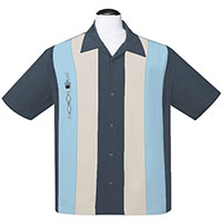 The Kingston Bowling Shirt by Steady Clothing - Charcoal/Cream/Aqua