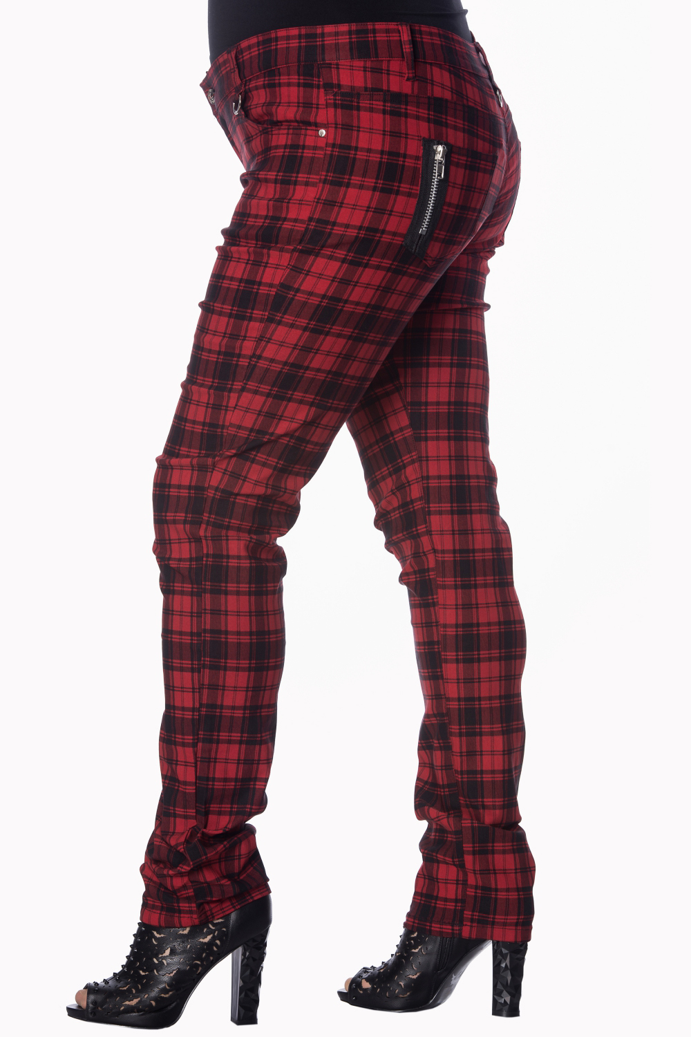 Plus Size Red Checked Skinny Jeans by Banned Apparel - SALE sz 36 only