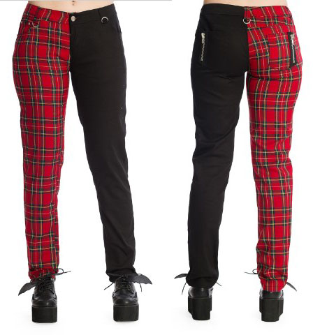 Half the Damage Red Tartan Split Leg Trousers - by Banned Alternative - SALE