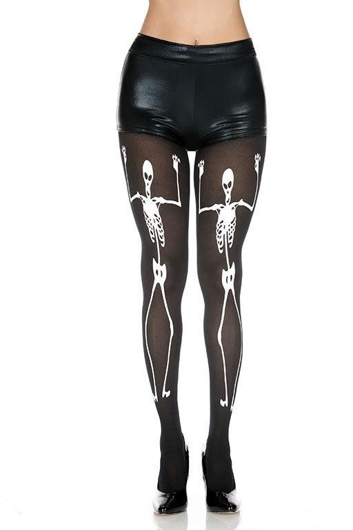 Dancing Skeleton Panty Hose - White Skeletons on Black -SALE