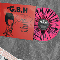 GBH- Leather, Bristles, No Survivors And Sick Boys... LP (Pink With Black Splatter Vinyl) (Puke N Vomit Records Version, Red Cover)