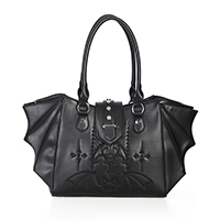 Gothic Bat Wing Trapeze Embroidered Tote/ Handbag by Banned Apparel - in black