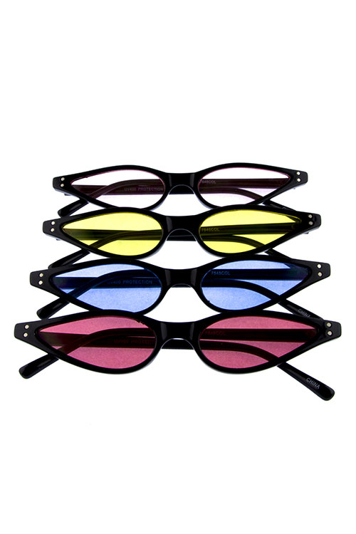 Womens Vintage Slim Meow Black Cat Eye Sunglasses Various Colored Lenses 