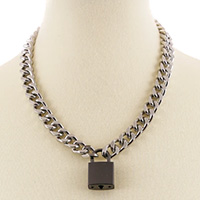 Lock & Chain Necklace by Funk Plus (Silver Chain, Various Color Locks)