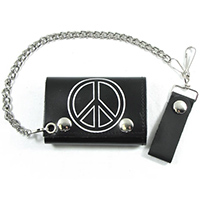 Peace Sign On A Black Leather Wallet (Comes With Chain)