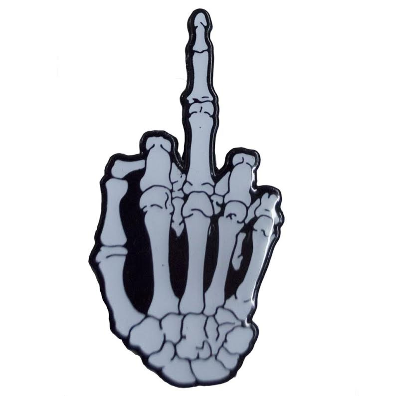 Skeleton Hand Middle Finger Enamel Pin by Kreepsville 666 - glows in the dark (mp94)