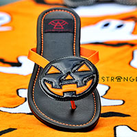 Betty Jack O Lantern - Orange Straps/ Black Pumpkin Flip flop Sandal by Strange Cvlt - SALE sz 6 & 11 only