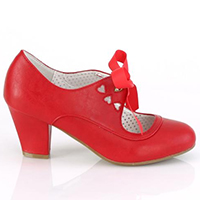 Wiggle Cuban Heel Mary Jane Pump with Ribbon Tie by Pin Up Couture / Demonia - in Red - sz 11 only