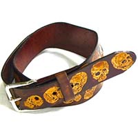 Antique Skulls on a Brown Leather Belt by Mascorro Leather