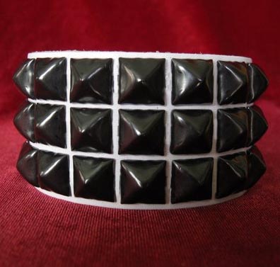 3 Row Pyramid Bracelet by Ape Leather (White Leather/Black Pyramids) - SALE M only