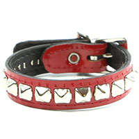 1 Row Of Small Pyramid Studs On A Red Patent Buckle Bracelet by Funk Plus