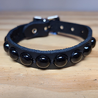 1 Row Of Black Round Studs on a Black Leather Buckle Bracelet by Funk Plus
