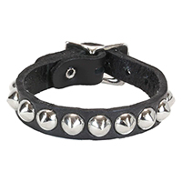 1 Row Of Cone Studs on a Black Leather Buckle Bracelet by Funk Plus