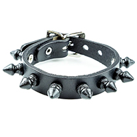 1 Row 1/2" Spikes (Black) on a Black Leather Buckle Bracelet by Funk Plus