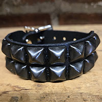 2 Rows Of Black Pyramids on a Black Leather Buckle Bracelet by Funk Plus