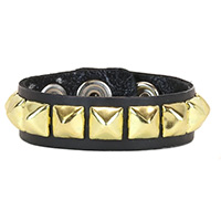 1 Row Of Brass Pyramids On A Black Leather Bracelet by Funk Plus