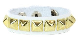 1 Row Of Brass Pyramids On A White Leather Bracelet by Funk Plus