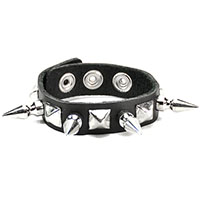 1/2" Spikes & Pyramids on a Black Leather Bracelet by Funk Plus