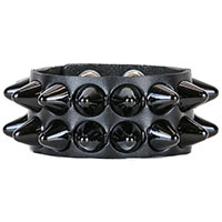 2 Rows Of Black British Cones On A Black Leather Bracelet by Funk Plus