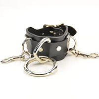 1 Ring & 2 Clip Black Leather Bracelet by Funk Plus