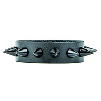 1 Row Black Cone Spikes on a Black Leather Bracelet by Funk Plus