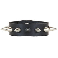 1 Row Cone Spikes on a Black Leather Bracelet by Funk Plus