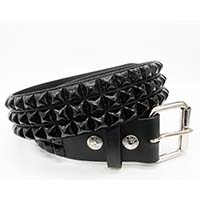 3 Rows Of Black Pyramids on a BLACK LEATHER belt by Funk Plus