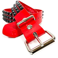 3 Rows Of Black Pyramids on a Red Patent belt by Funk Plus (Vegan)