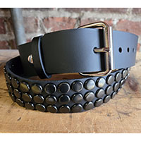 3 Rows Of Flat Round Black Studs on a BLACK LEATHER belt by Funk Plus