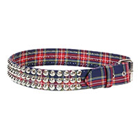 3 Rows Of Cones on a BLUE & RED PLAID belt by Funk Plus (Vegan)