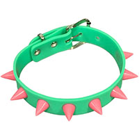 1 Row Spike Glow In The Dark Rubber Choker by Funk Plus- Green/Pink