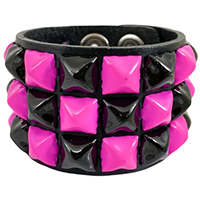 3 Row Checkered Pyramid Bracelet by Funk Plus- Black & Pink