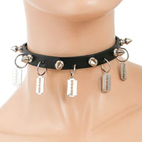 1 Row 1/2" Spikes And Razors on a Black Leather Choker by Funk Plus