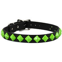 1 Row Sideways Pyramids (Green) Black Leather Choker by Funk Plus