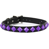 1 Row Sideways Pyramids (Purple) Black Leather Choker by Funk Plus