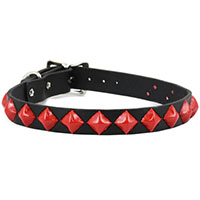 1 Row Sideways Pyramids (Red) Black Leather Choker by Funk Plus